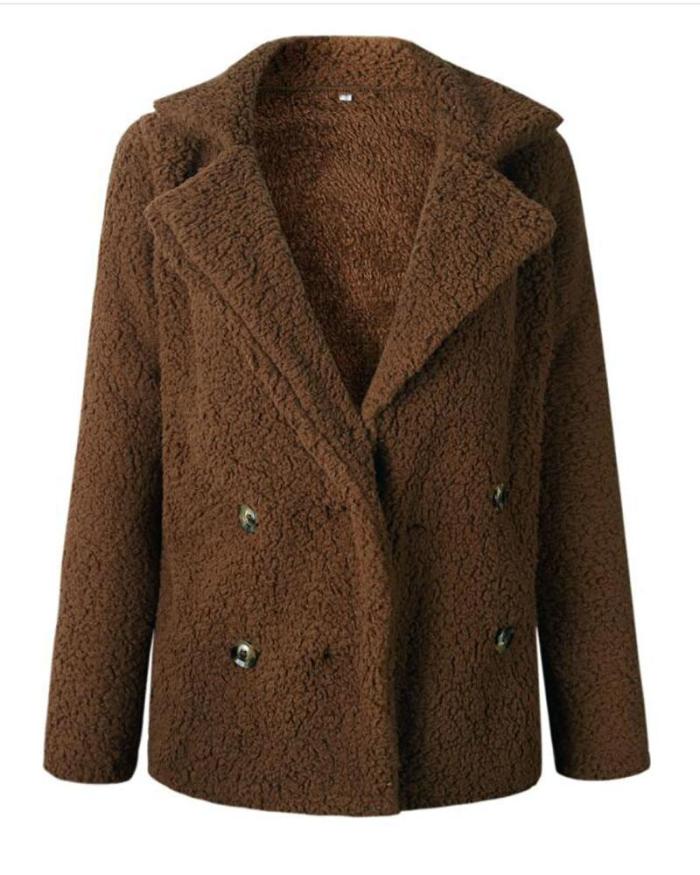 Shawl Collar Long Sleeve Buttoned Solid Winter Teddy Bear Coat