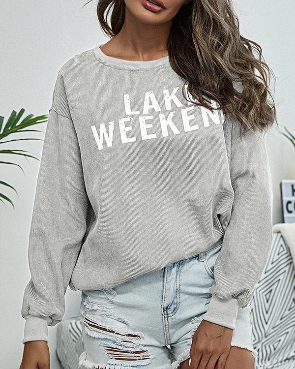 Women's Fashion Corduroy Crew Neck Solid/Print Pullover Sweatshirt