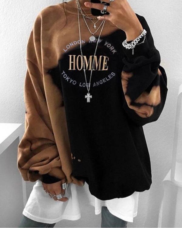 Women's Fashion Tie Dye Sweatshirt Letter Print Oversize Pullover