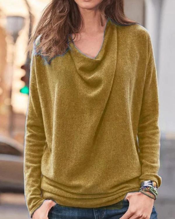 Irregular Heap Collar Long Sleeves Women Plus Size Blouse(6 Colors)