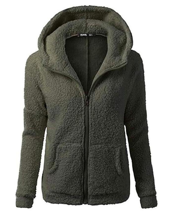 Warm Long Coat Fur Collar Hooded Sweater Zipper Jacket Winter Outwear