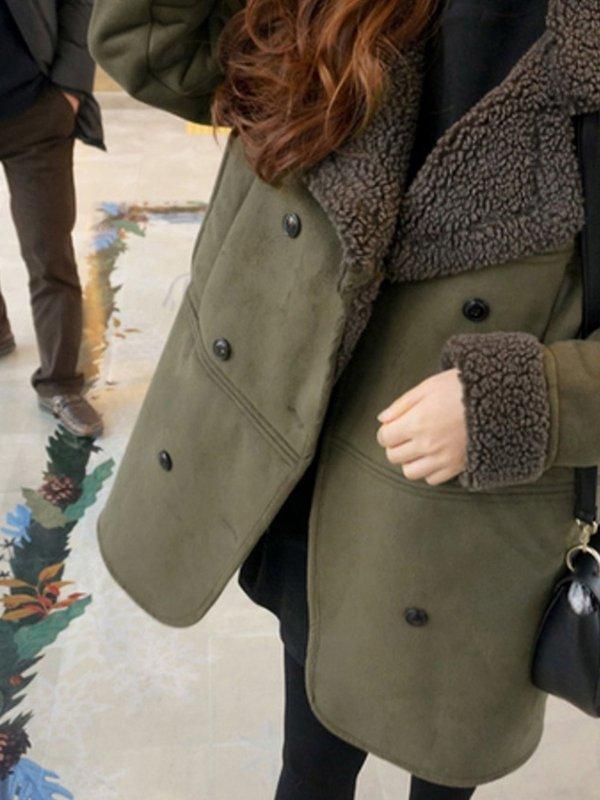 Women Plus Size Lapel Solid Long Sleeve Pockets Coat