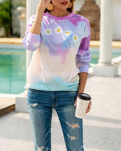 Daisy Print Tie-dye Loose T-shirt