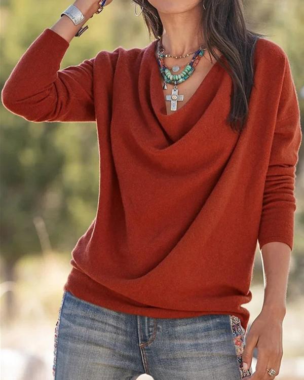 Irregular Heap Collar Long Sleeves Women Plus Size Blouse(6 Colors)