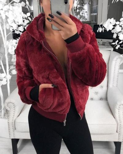 Women Winter Teddy Bear Fluffy Short Coat Fleece Fur Zipper-up Jacket