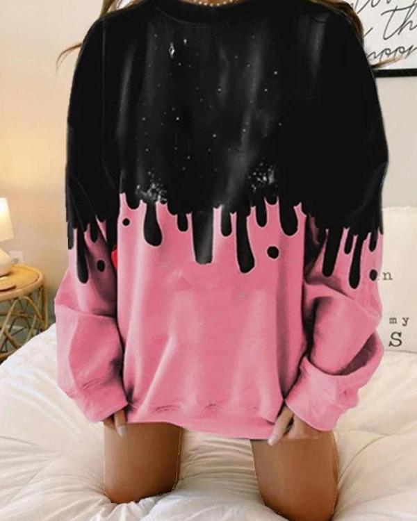 Plus Size Color Contrast Print Oversize Pullover Sweatshirt