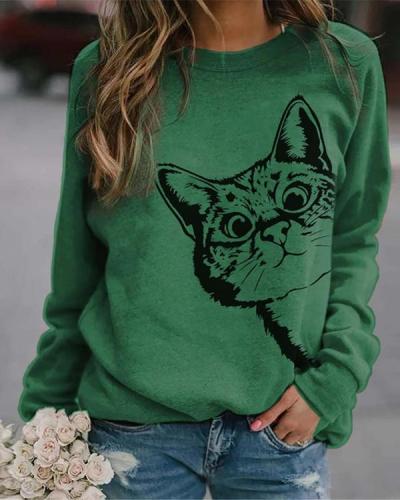 Animal Printed Crew Neck Long Sleeve Daily Sweatshirt