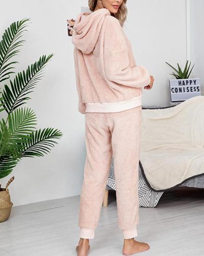 Women Solid Color Long Sleeve Hoody Loungewear