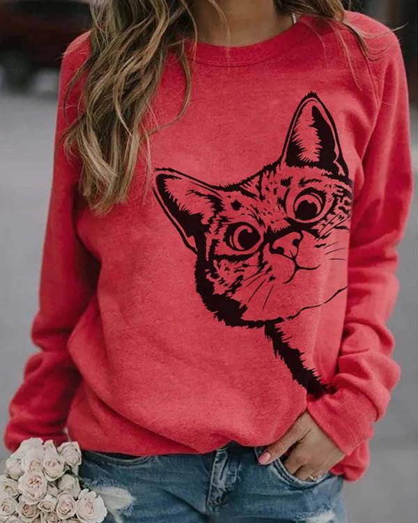 Animal Printed Crew Neck Long Sleeve Daily Sweatshirt