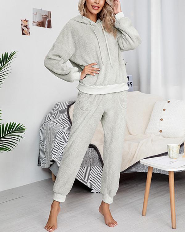 Women Solid Color Long Sleeve Hoody Loungewear