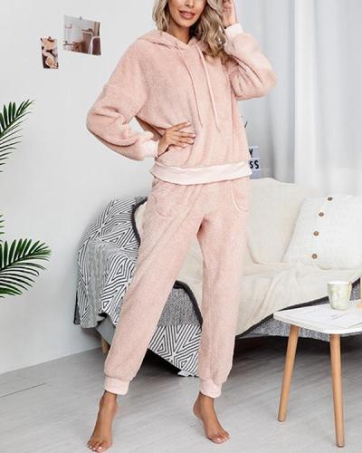 Women Solid Color Long Sleeve Hoody Loungewear