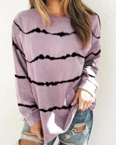 Color-Block Casual Cotton-Blend Long Sleeve Tops