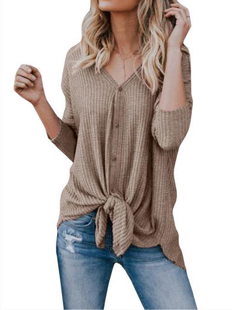 Long Sleeve Casual Buttoned Knitted V neck Cardigan