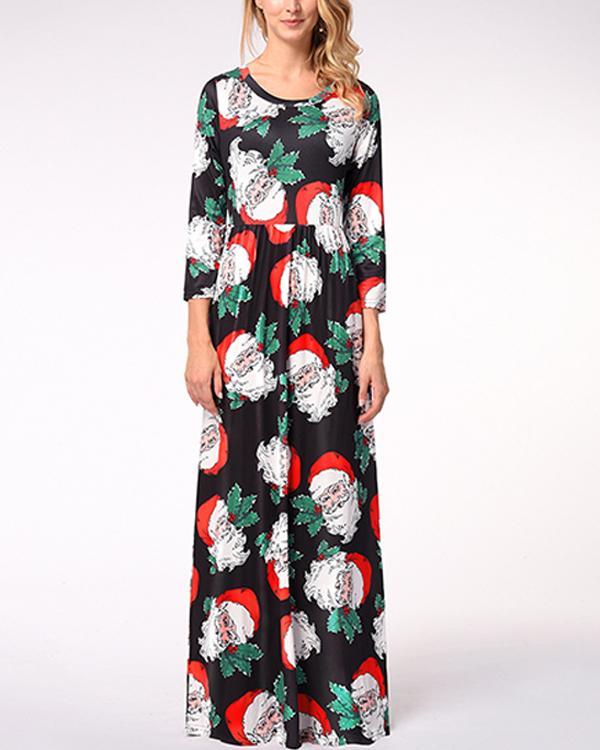 Casual Christmas Graphic Print A-Line O-Neckline Maxi Dress