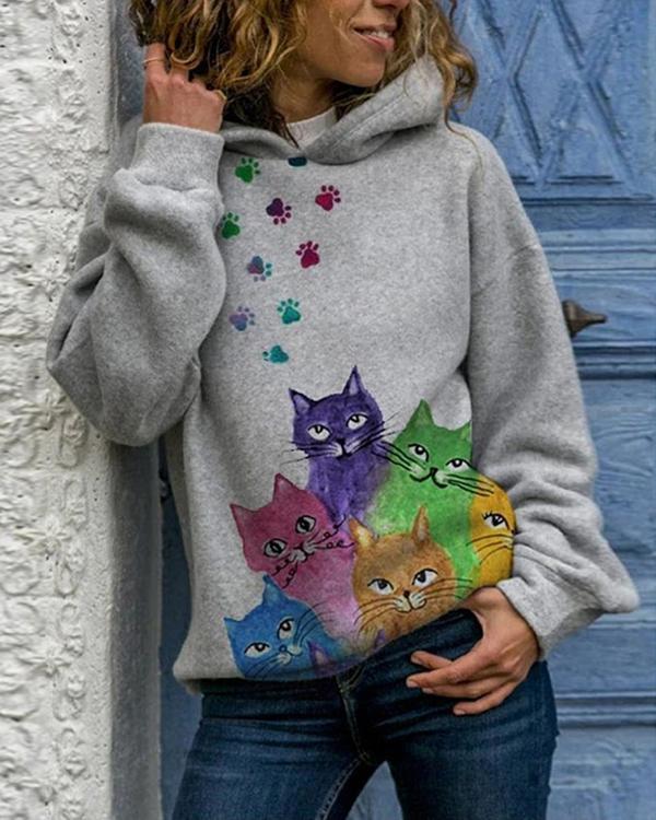 Cute Animal Printed Hooded Long Sleeve Sweatshirt