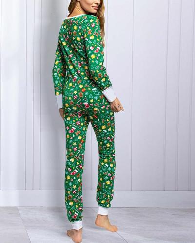 Casual Christmas Print Loungewear Shirt&Pants Set