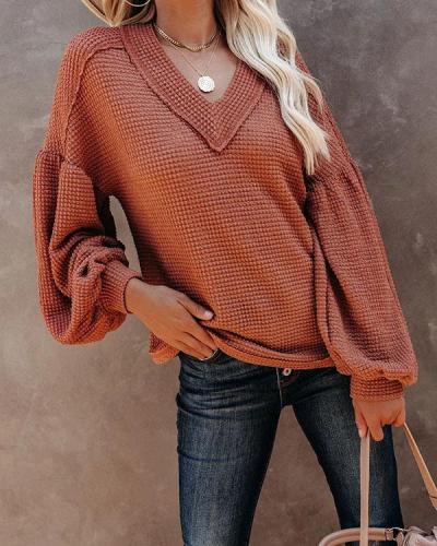 Women V-neck Long Sleeve  Loose Casual Blouse