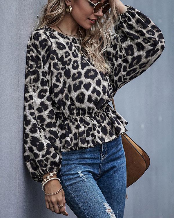 Women Leopard Fashion Long Sleeve Tops