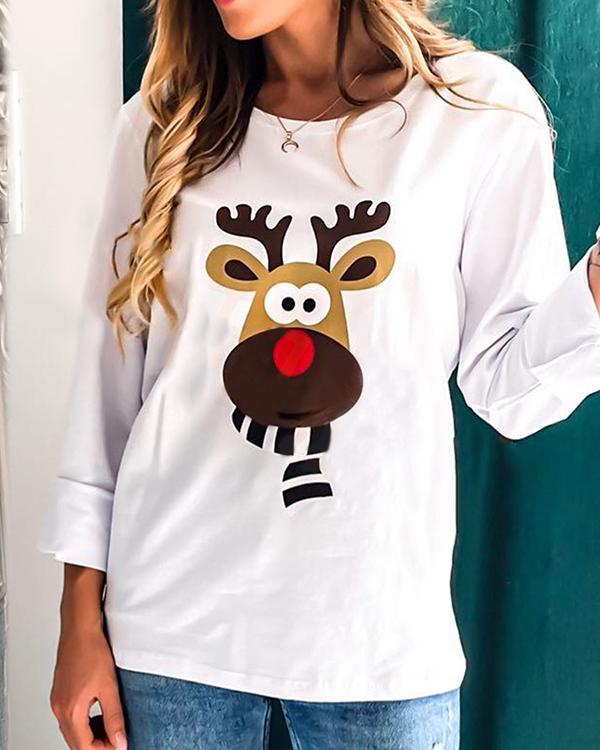 Women Deer Print Long Sleeves Shirts