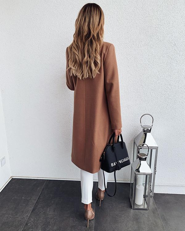 Solid Color Lapel Long Wool Coat