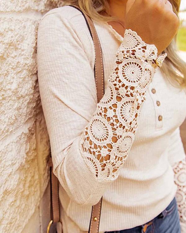Lace Splice Solid Bottoming Shirt