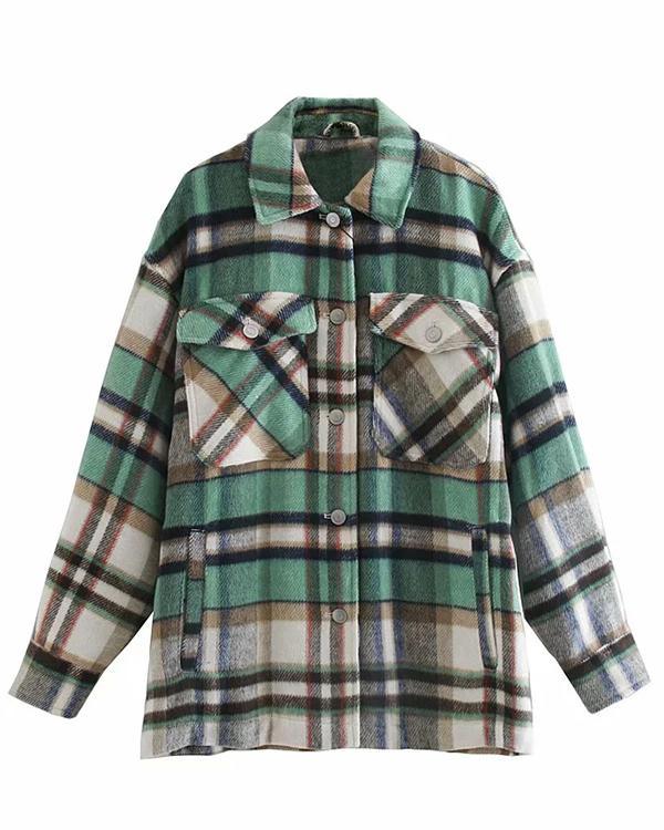 Women's Vintage Oversize Plaid Pockets Coat(17 Colors)