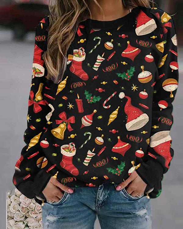 Women Christmas Print Cute Fleece Sweatshirt