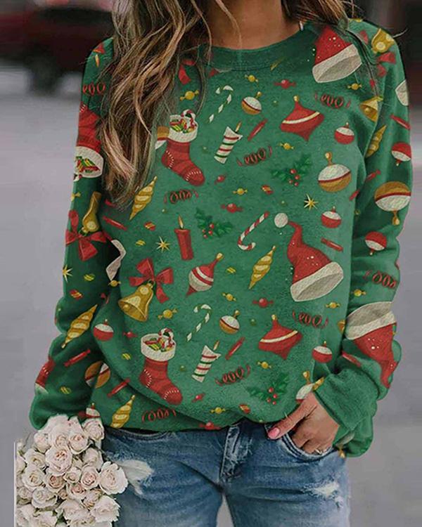 Women Christmas Print Cute Fleece Sweatshirt