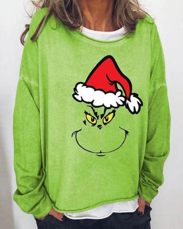 Christmas Print Green Loose Fit Blouse