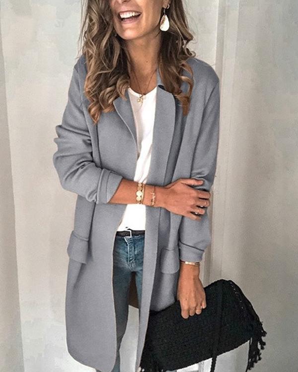 Solid Color Long-sleeved Fake Pocket Casual Suit Jacket(6 Colors)