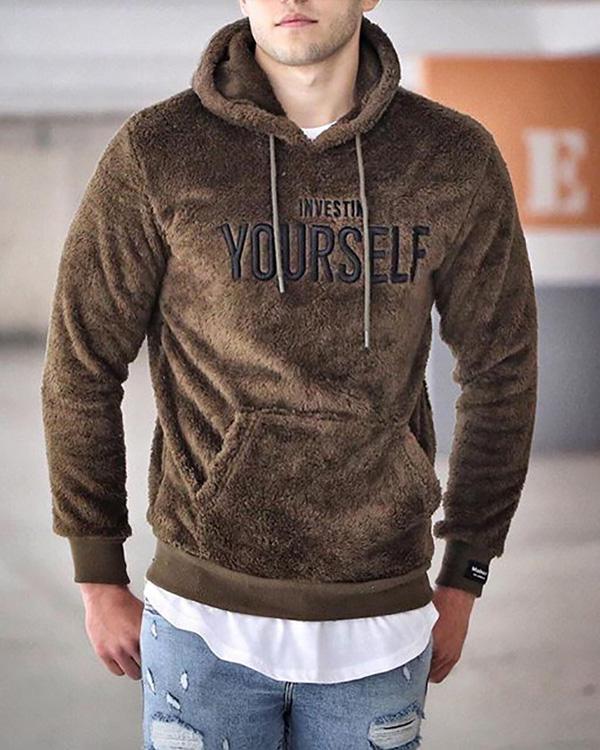 2020 Mens Casual Letters  Embroidery Loose Hooded Sweatshirt