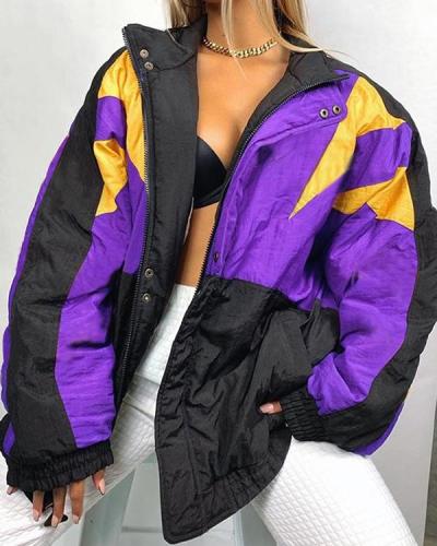 Purple and Black Patchwork Loose Jacket
