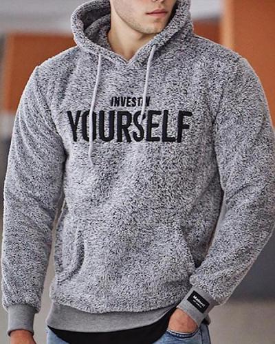 2020 Mens Casual Letters  Embroidery Loose Hooded Sweatshirt