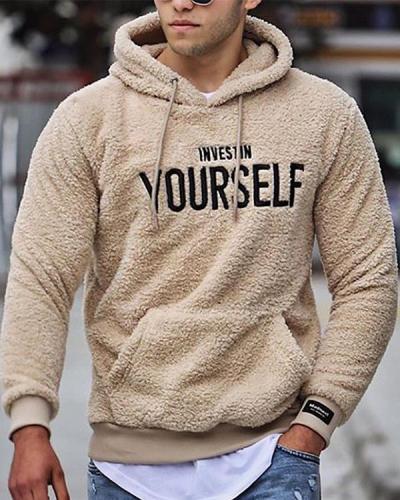 2020 Mens Casual Letters  Embroidery Loose Hooded Sweatshirt