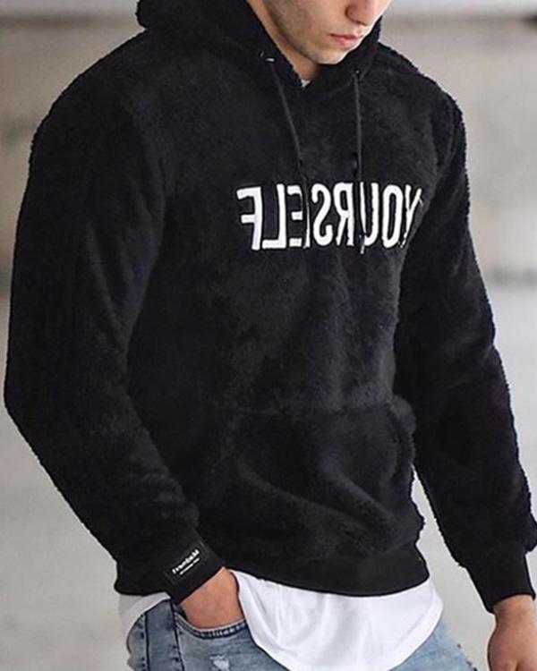 Mens Casual Letters  Embroidery Loose Hooded Sweatshirt