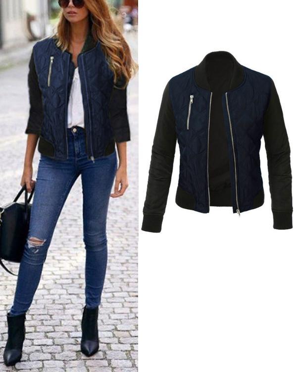 Fashion Zipper Women Daily Jacket Long Sleeve Coat