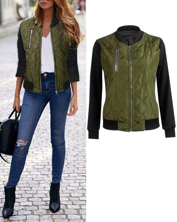 Fashion Zipper Women Daily Jacket Long Sleeve Coat