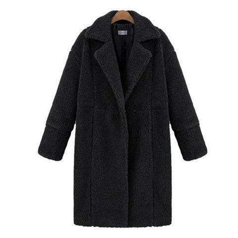 Casual Turn-down Collar Buttoned Winter Cotton Solid Wool Teddy Bear Coat