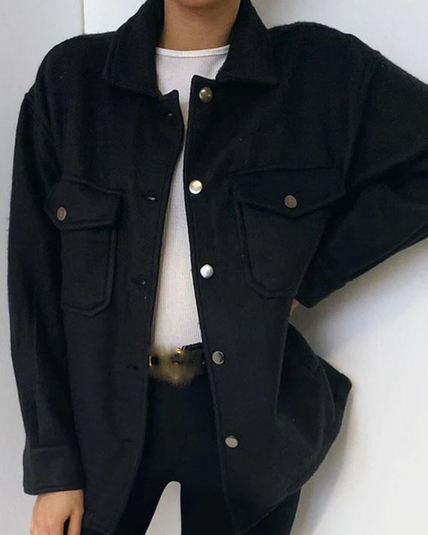 Womens Fleece Casual Trucker Jacket Shacket Pocket Shirt Coat