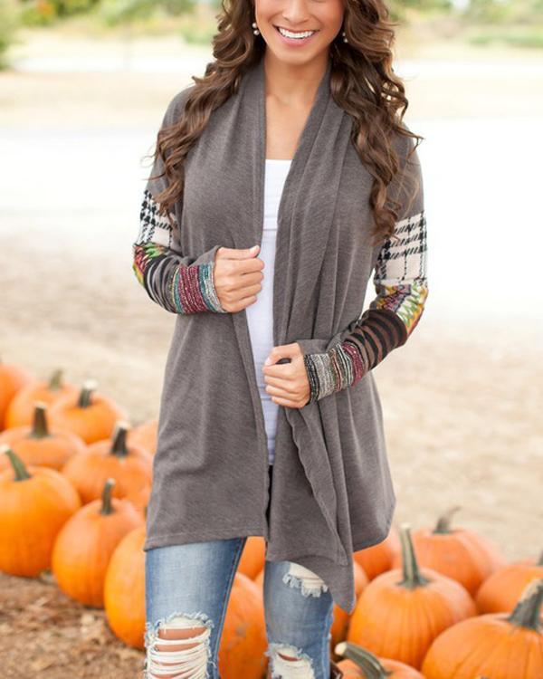 Geometric Splicing Long Sleeve Casual Cardigan