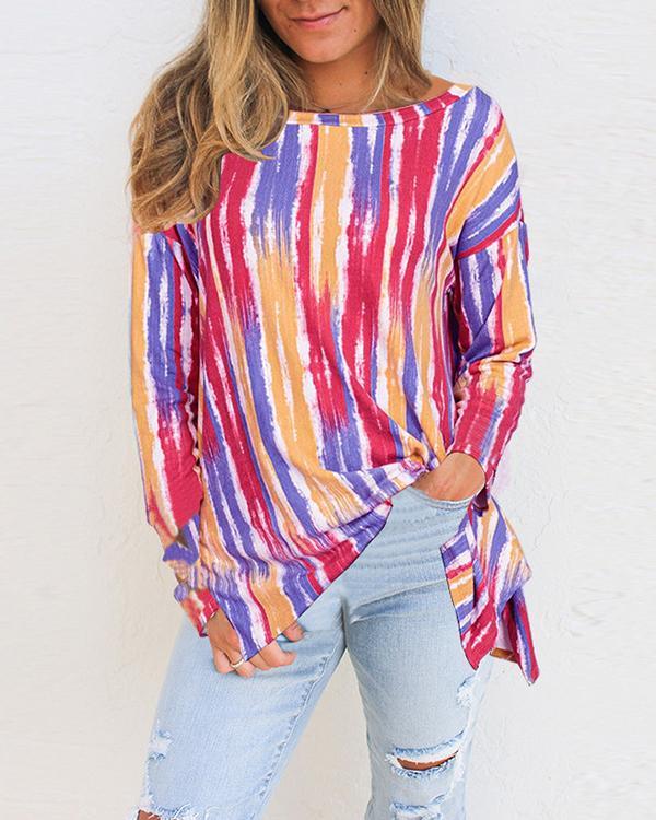 Striped Round Neck Long Sleeves Casual T-shirts