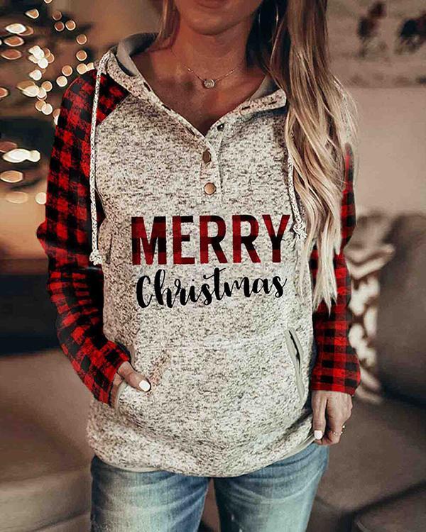 Women's Christmas Print Plaid Sleeve Sweatshirt