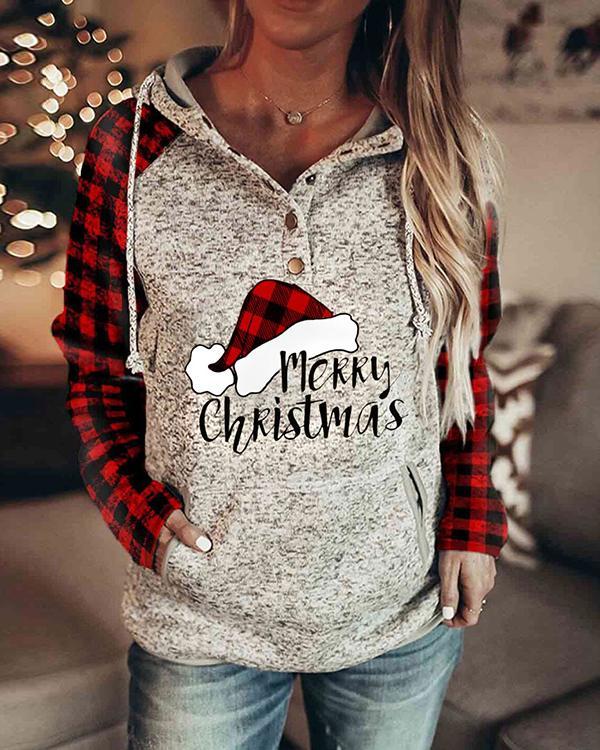 Women's Christmas Print Plaid Sleeve Sweatshirt