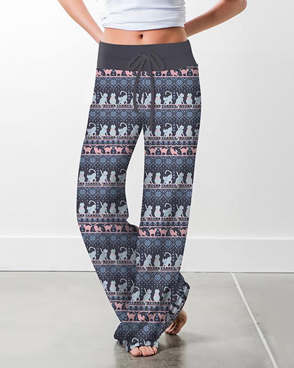 Women Christmas Printed Loose Pants