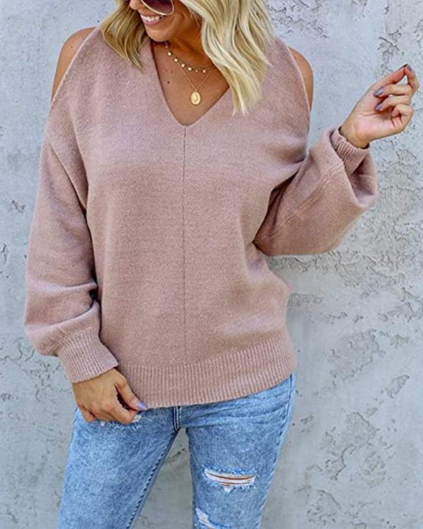 Sexy Off-shoulder V-Neck Loose Blend Sweater