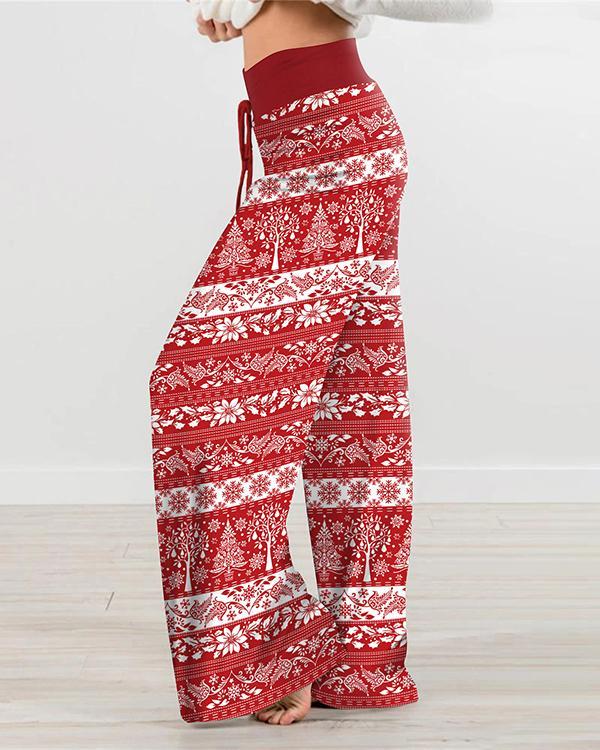 Women Christmas Printed Loose Pants