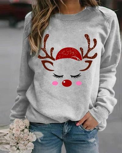 Women's Printed Crew Neck Casual Sweatshirt