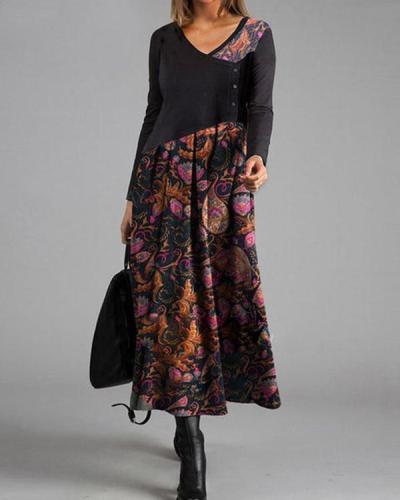 Elegant Floral V-Neckline Maxi A-line Dress