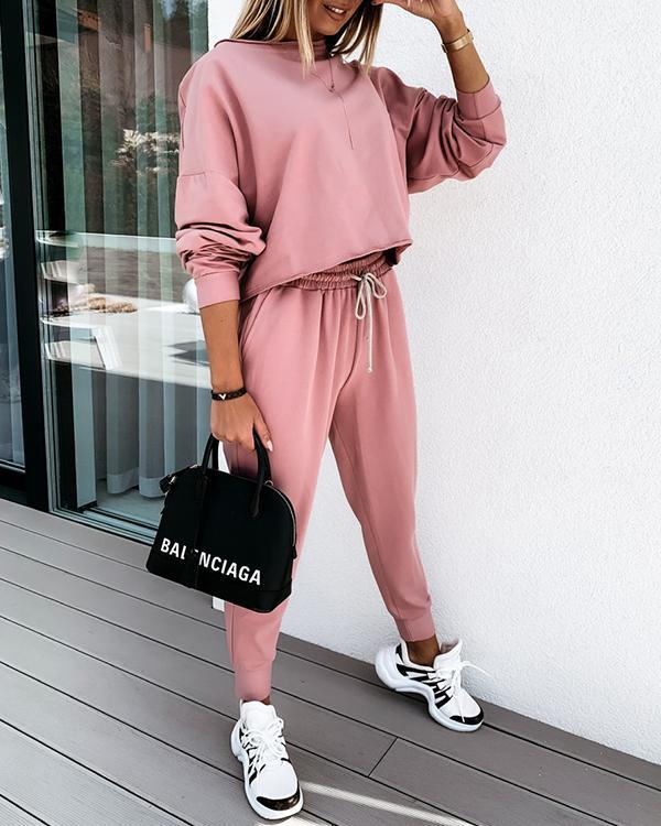 Fashion Solid Color Casual Two-Piece Set