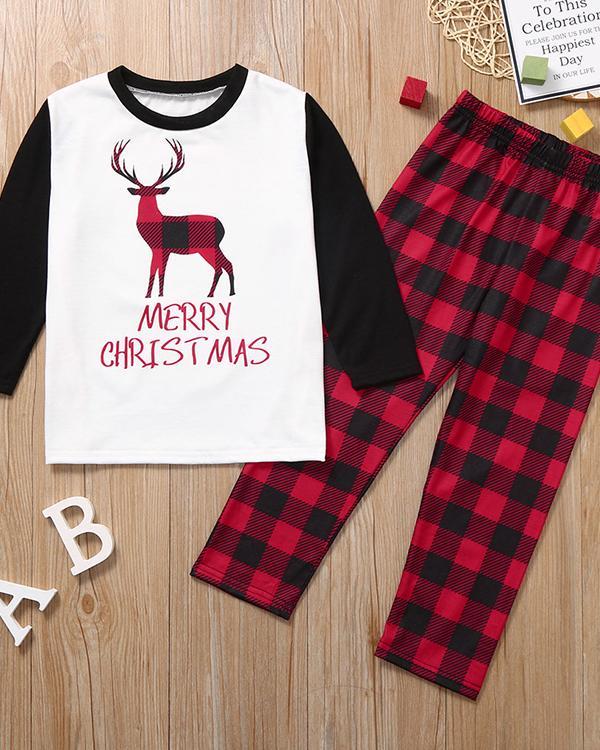 Kid's Cotton Elk Plaid Parent-Child Family Christmas Loungewear
